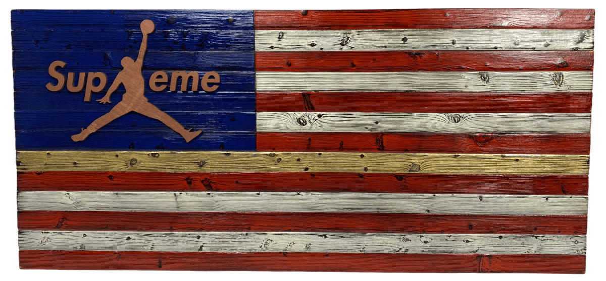 Custom Wood Art - Supreme/Jumpman American Flag - Custom Wood Art - Jawns on Fire Sneakers & Streetwear