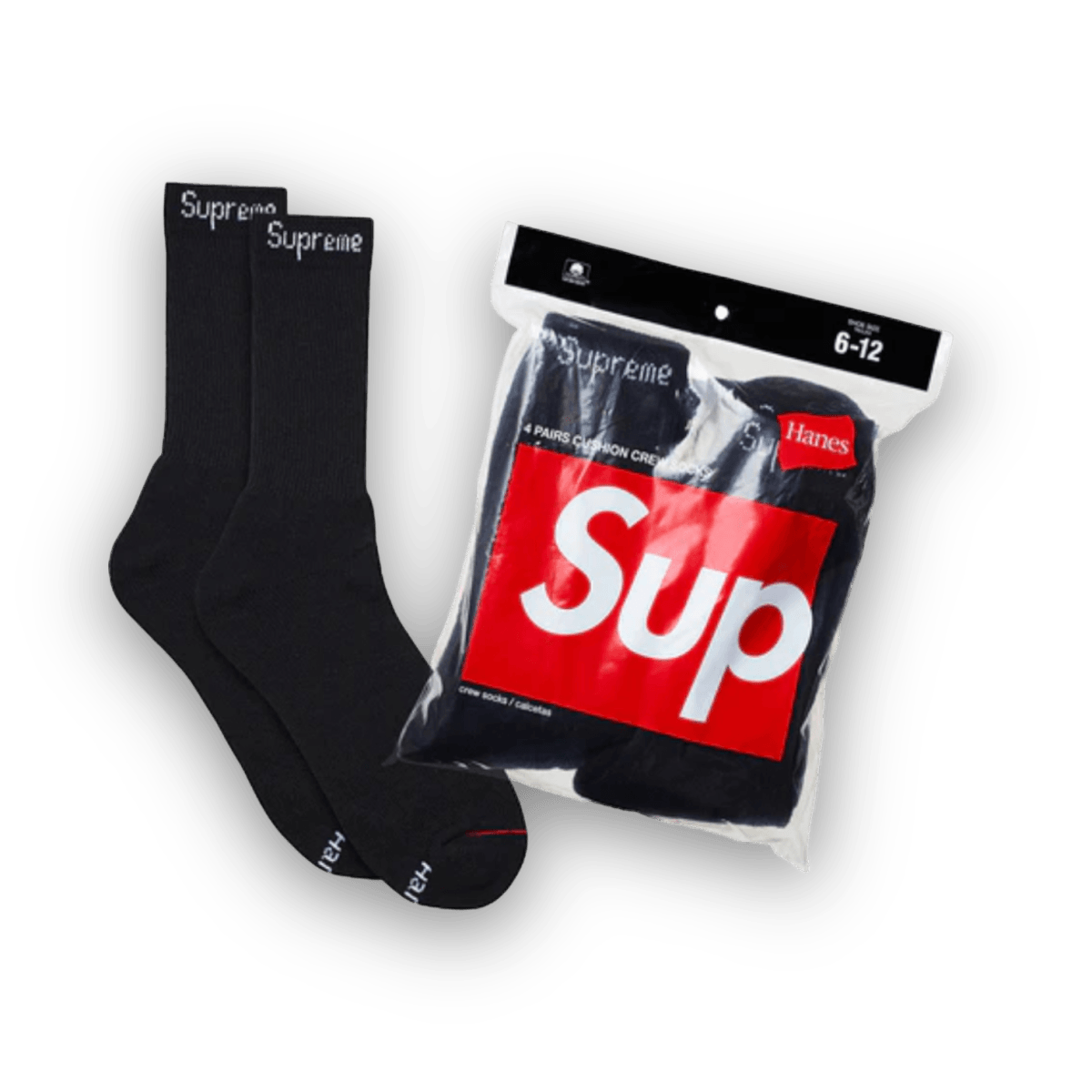 Supreme Hanes Crew Socks Black (4 Pack) - Outerwear - Jawns on Fire Sneakers & Streetwear