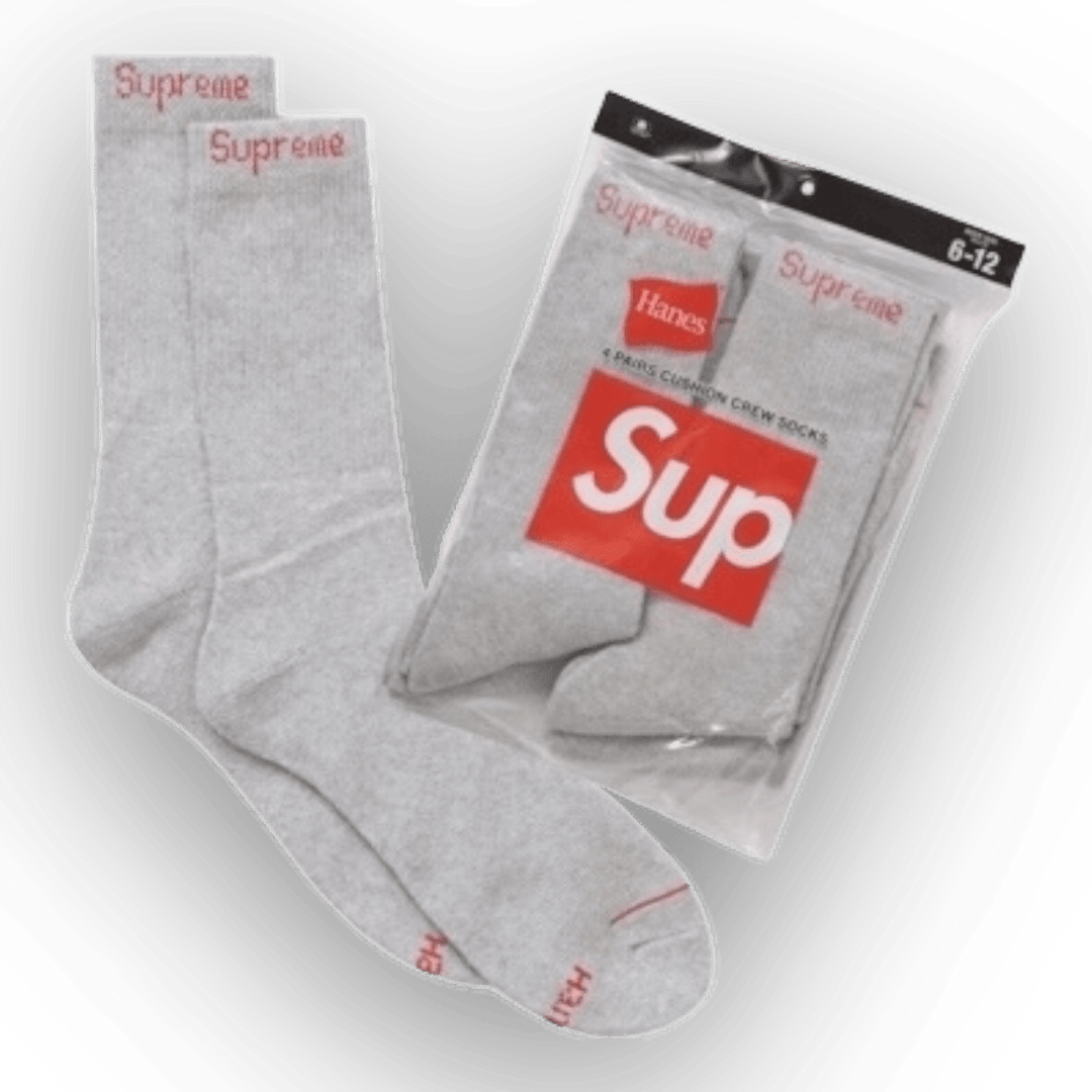 Supreme Hanes Crew Socks Grey (4 Pack) - Underwear & Socks - Jawns on Fire Sneakers & Shoes