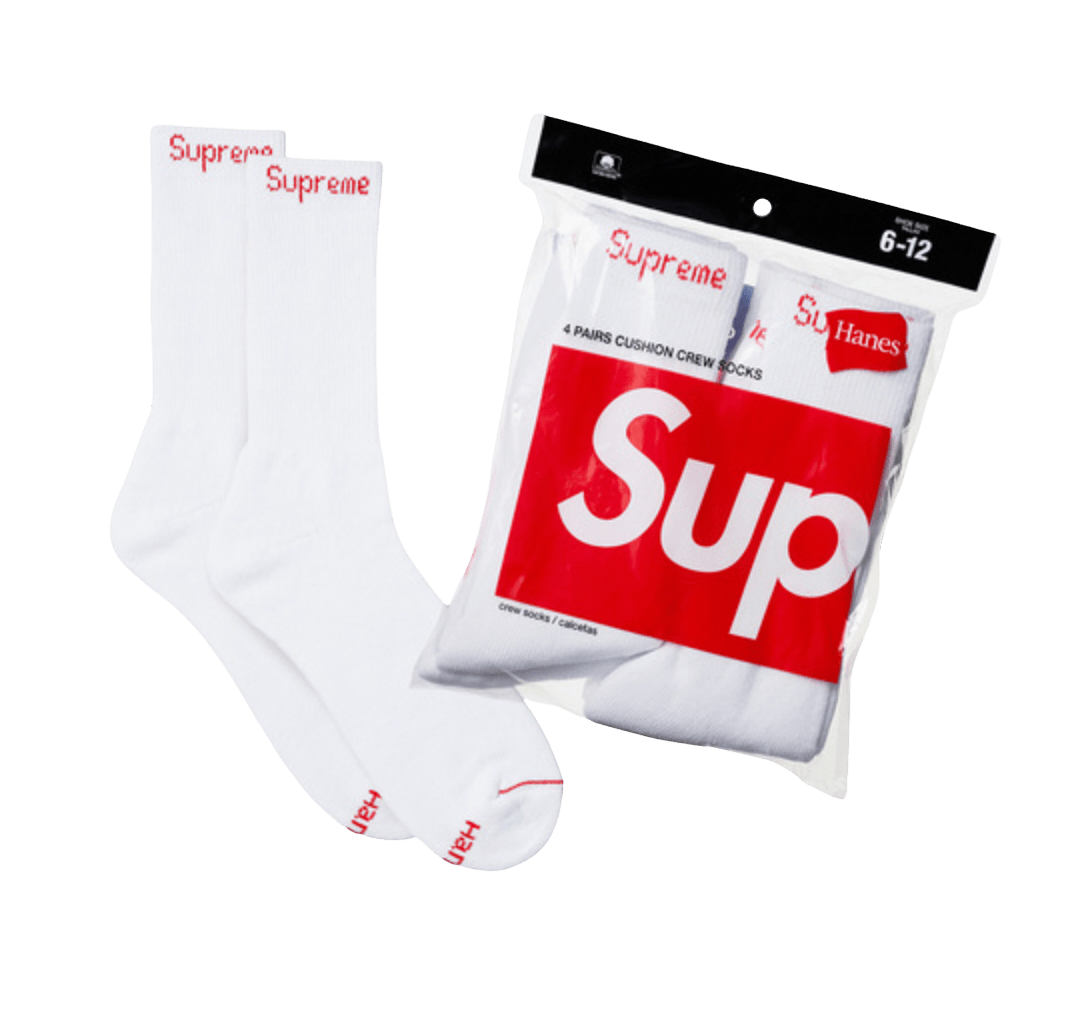 Supreme Hanes Crew Socks White (4 Pack) - Outerwear - Jawns on Fire Sneakers & Streetwear
